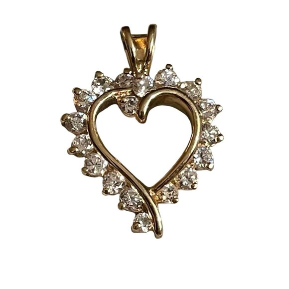 Sterling Silver 925 Cubic Zirconia‎ Gold Tone Overlay Open Heart Pendant Charm - Picture 3 of 7